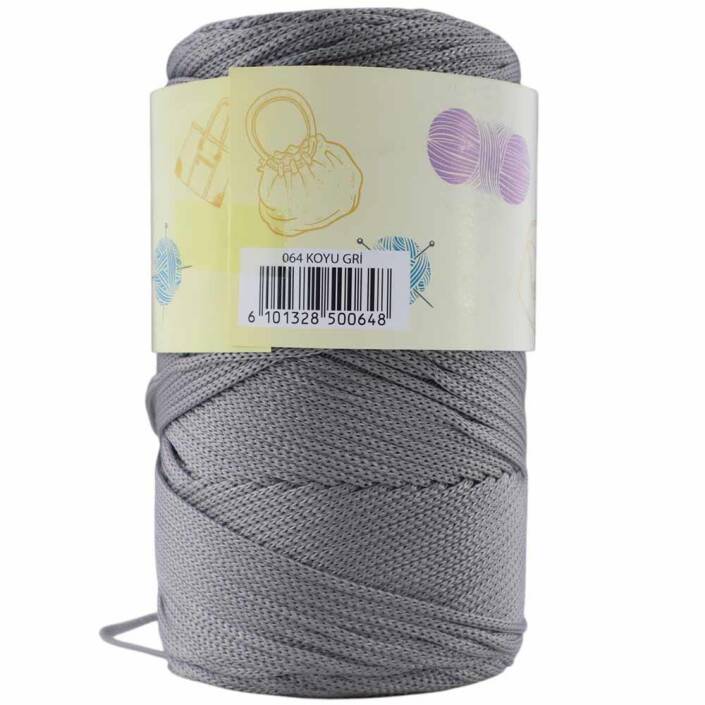 NO:4 Polyester Makrome İpi ( 200 Gr ) 64 Koyu Gri - 1