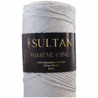 NO:4 Simli Polyester Makrome İpi ( 200 Gr ) 1001 Gümüş - Orivyum