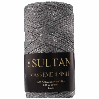 NO:4 Simli Polyester Makrome İpi ( 200 Gr ) 1064 Koyu Gri - Sultan