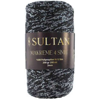 NO:4 Simli Polyester Makrome İpi ( 200 Gr ) 1270 Siyah Gümüş Sim - Orivyum