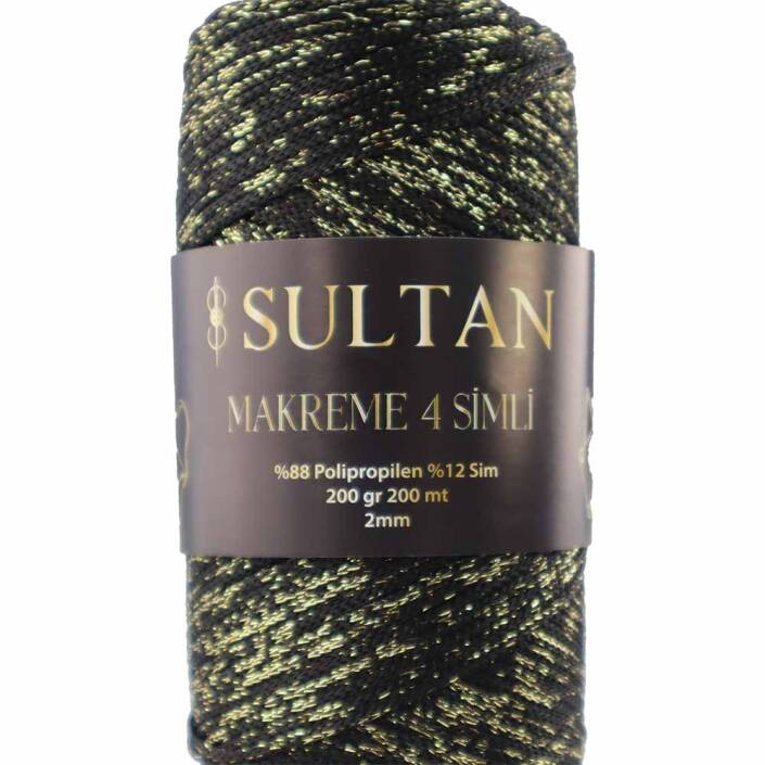 NO:4 Simli Polyester Makrome İpi ( 200 Gr ) 2270 Siyaha Altın Sim - 1
