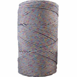 NO:4 Simli Polyester Makrome İpi ( 200 Gr ) 4064 Gri Rengarenk - Orivyum