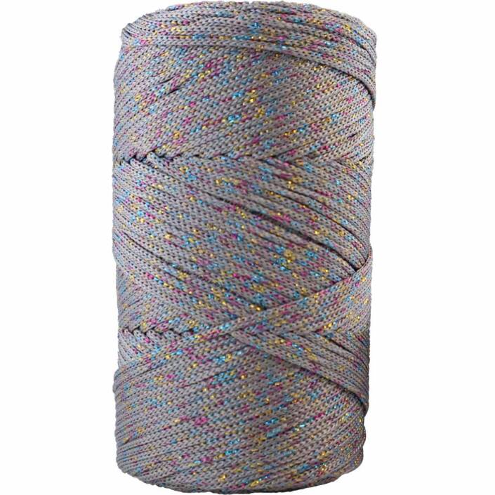 NO:4 Simli Polyester Makrome İpi ( 200 Gr ) 4064 Gri Rengarenk - 1