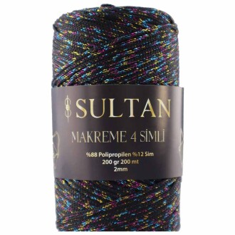 NO:4 Simli Polyester Makrome İpi ( 200 Gr ) 4270 Siyaha Rengarenk Sim - Sultan