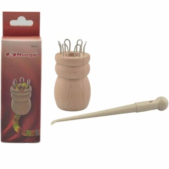 Nurge Ahşap 6 Pin Örgü Makarası + Plastik Tığ ( 240-4 ) - Nurge