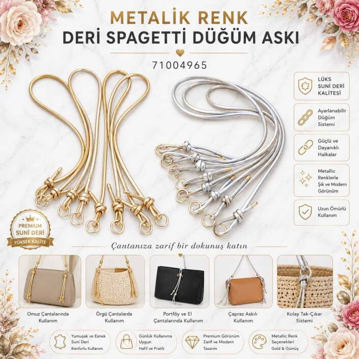 Parlak Spaghetti Düğüm Askı Çanta Sapı Ayarlanabilir - 1