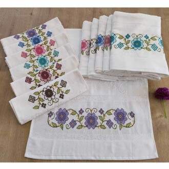 Rüya Analı Kızlı Etamin Nakışlı Havlu Krem ( 50x90 ) Ve ( 50x30 ) - Rüya