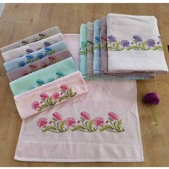 Rüya Analı Kızlı Etamin Nakışlı Havlu Renkli ( 50x90 ) Ve ( 50x30 ) - Rüya