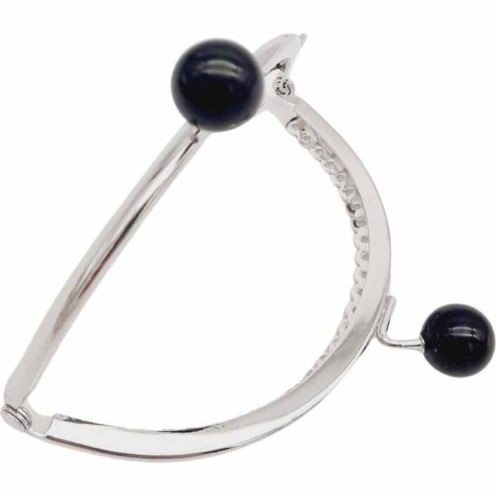 Siyah İnci Taşlı Askılı Cüzdan Klipsi Oval Gümüş ( 1 Adet ) - 2