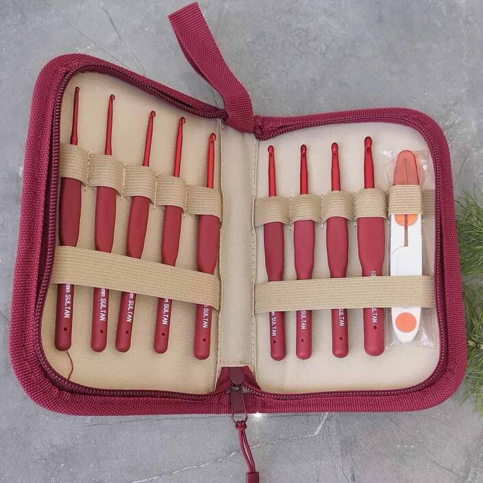 Sultan Cüzdanlı Kırmızı Rosso Tığ Seti ( 9 Tığ Ve Makas ) - 1