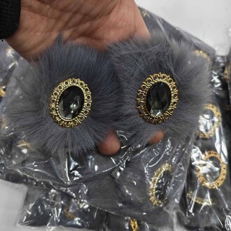 Tavşan Tüyü Patik Süsü Gri ( 1 Çift ) - Orivyum