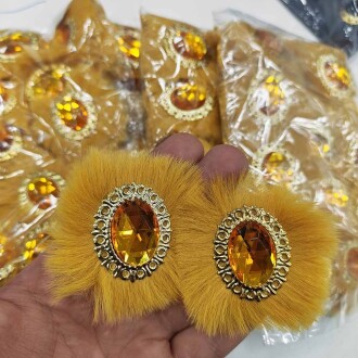 Tavşan Tüyü Patik Süsü Hardal ( 1 Çift ) - Orivyum