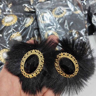 Tavşan Tüyü Patik Süsü Siyah ( 1 Çift ) - Orivyum