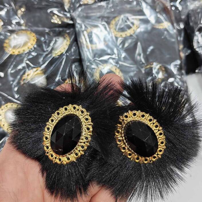 Tavşan Tüyü Patik Süsü Siyah ( 1 Çift ) - 1