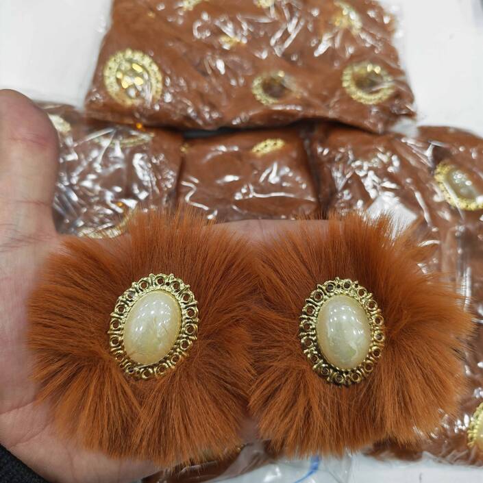 Tavşan Tüyü Patik Süsü Taba ( 1 Çift ) - 1