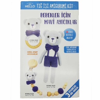 Tuva Mavi Ayıcıklar Amigurumi Kiti 3lu Set - Tuva Yayıncılık