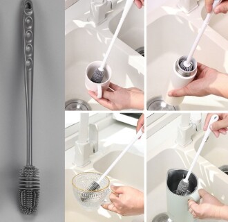 Uzun Saplı Silikon Bardak ve Kavanoz Yıkama Fırçası - Orivyum